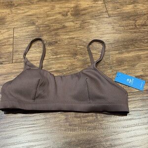 Brown ribbed striped Cupshe bikini top